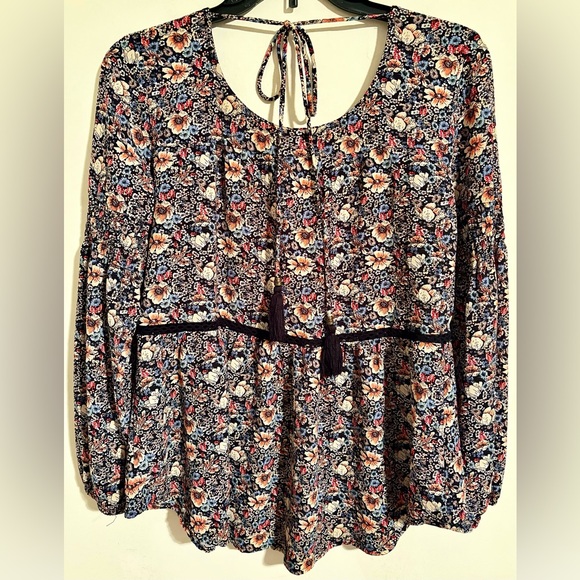Women’s Knox Rose Multicolor Floral Tie Back Blouse with Tassels Sz XS Oversized - Picture 8 of 16